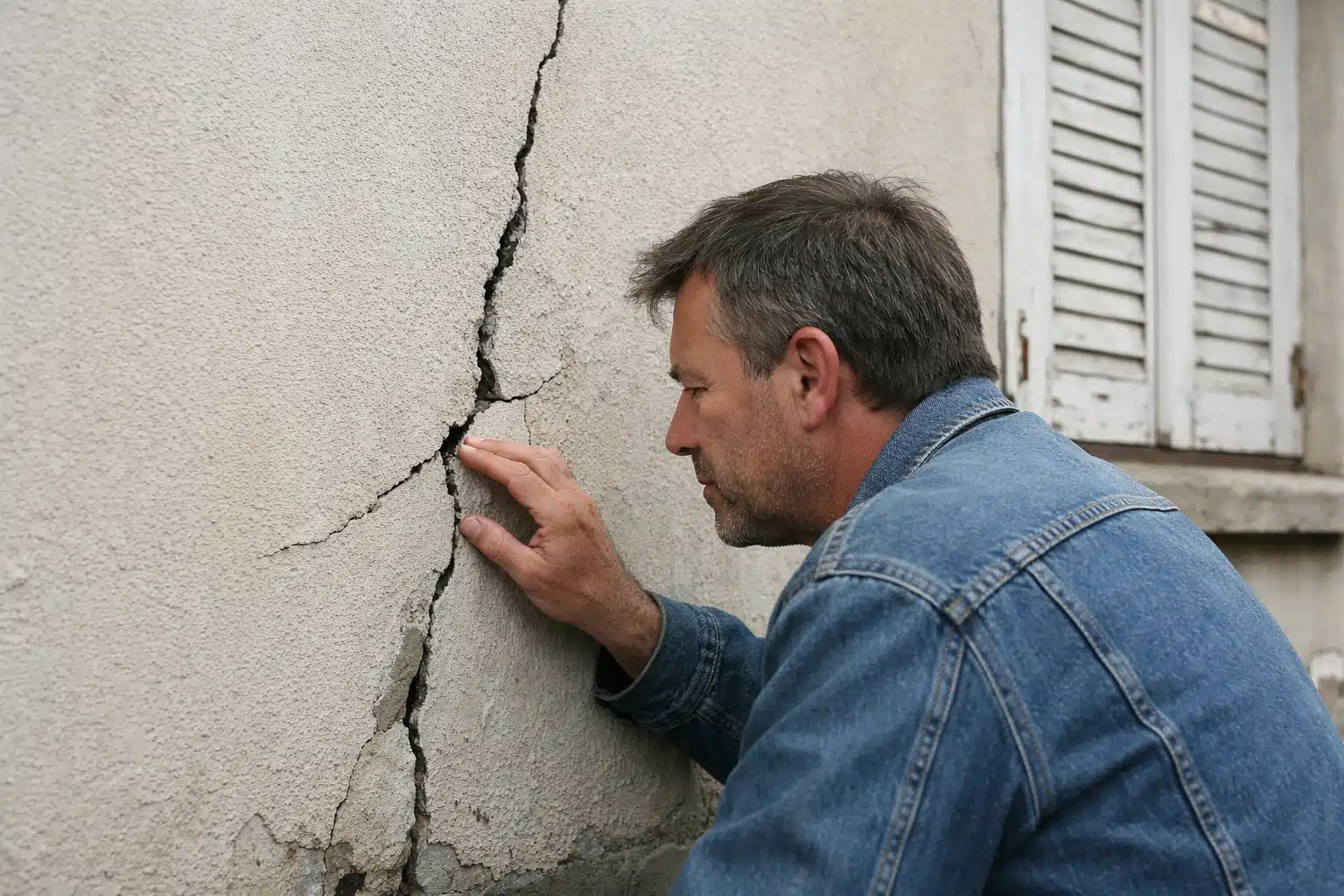façade de maison avec fissures visibles sur le mur extérieur